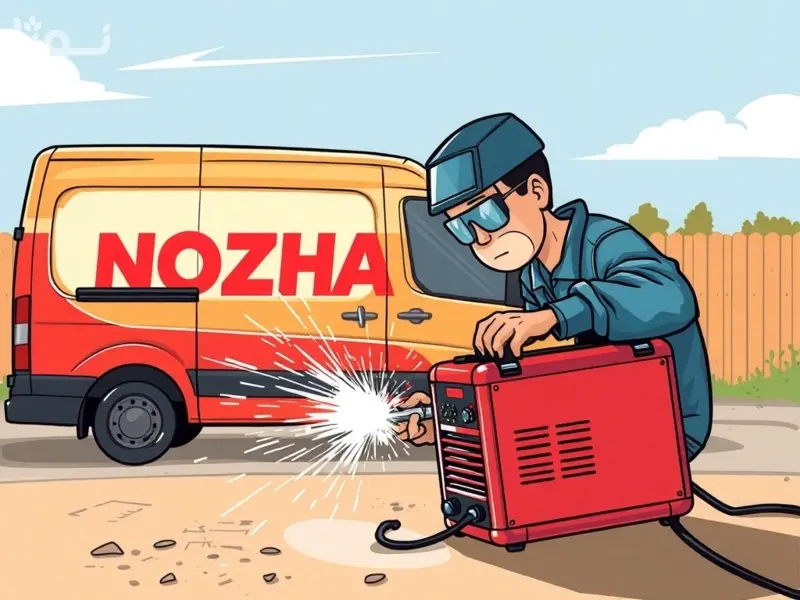 جوشکار سیار مجرب در نوژا سرویس در حال انجام پروژه نرده کشی با دستگاه جوش قابل حمل